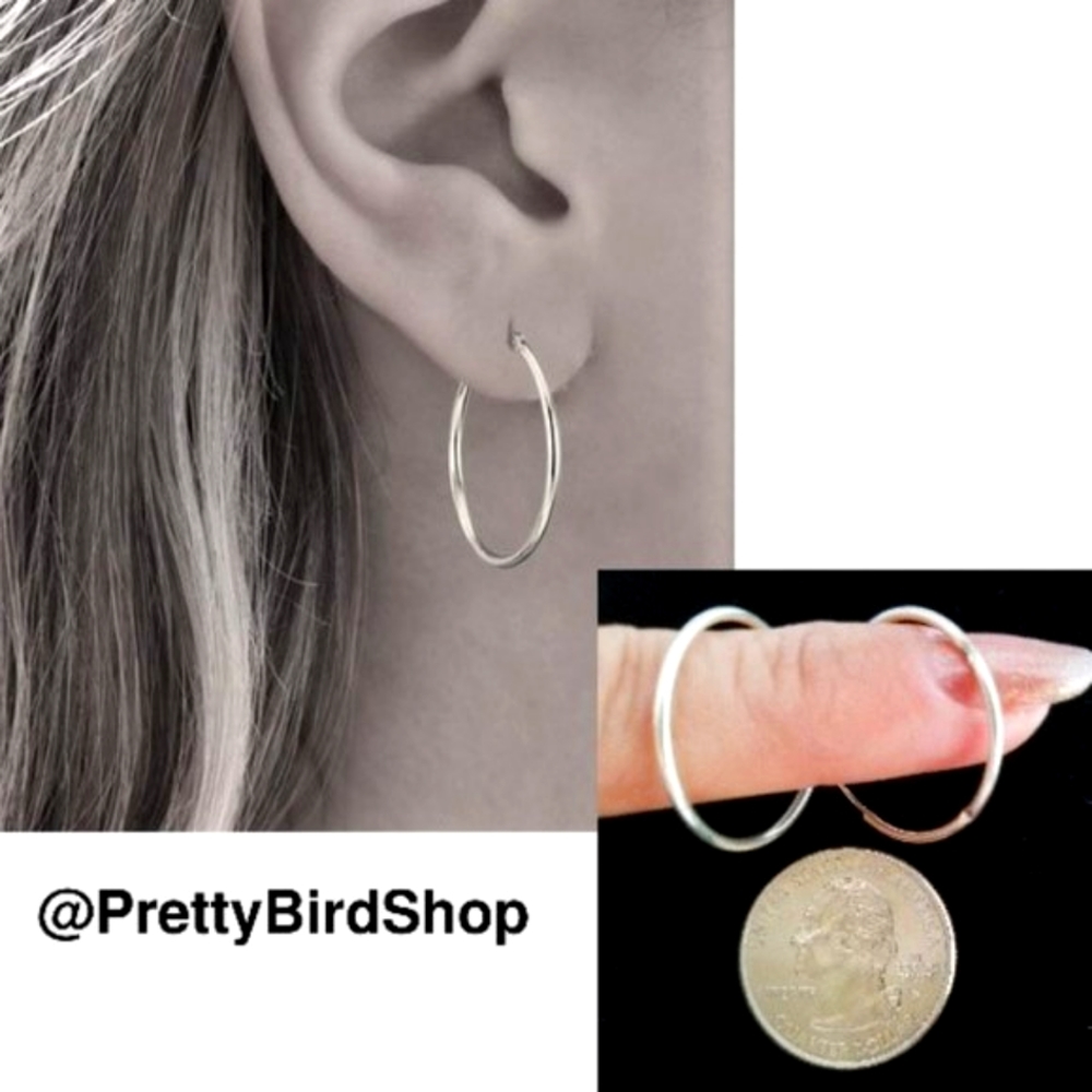 Sterling Silver 925 HOOPS earrings new vintage 22mm hoop Handcrafted Boho